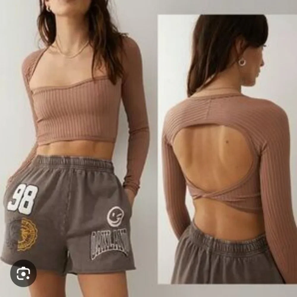 Balletcore couture minimalist Urban Outfitters ribbed cut out back crop top - Picture 1 of 9